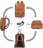 LEATHER VILLAGE Mochila de cuero para computadora portátil para hombres con correa de carretilla 16L Slim