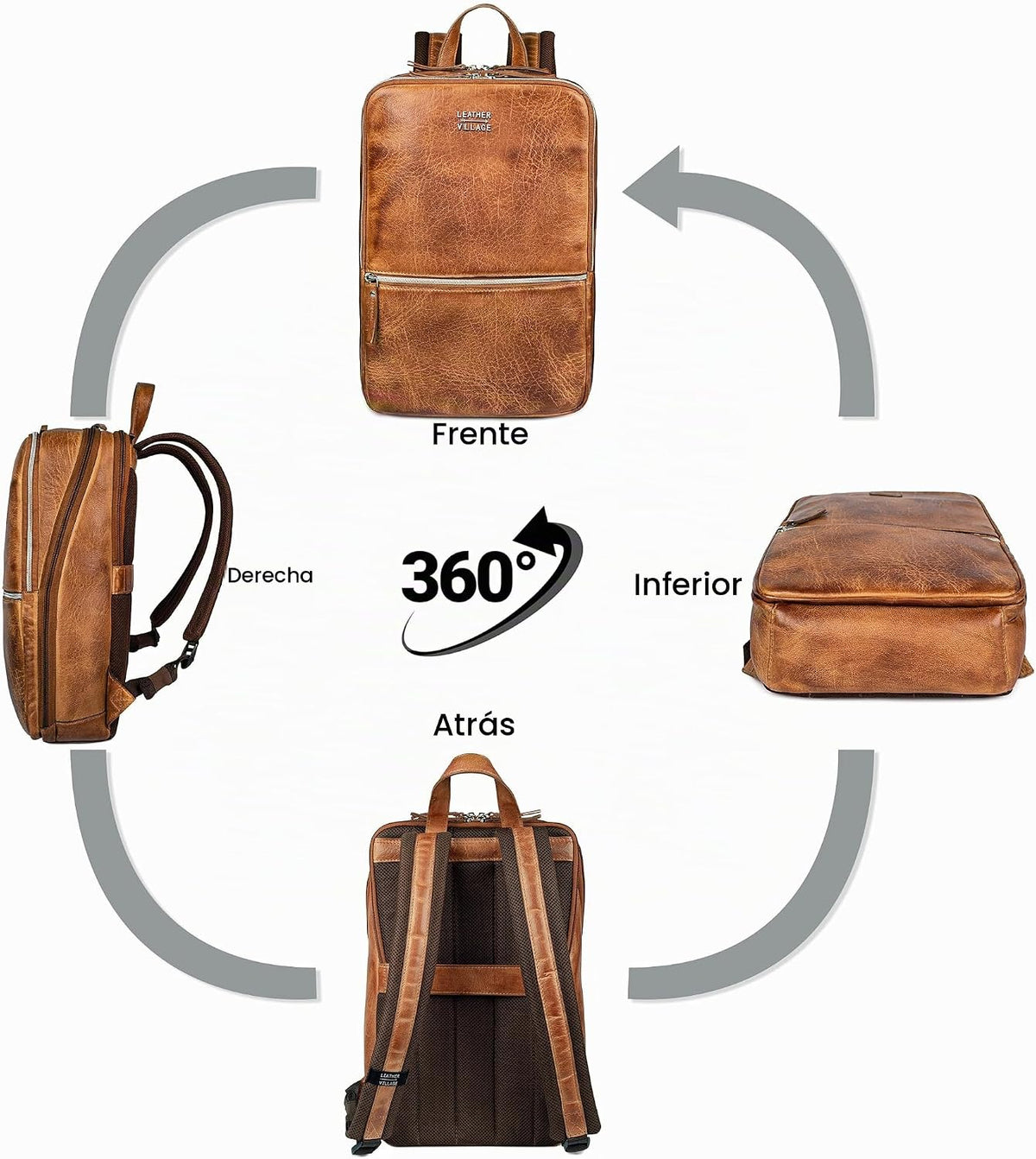 LEATHER VILLAGE Mochila de cuero para computadora portátil para hombres con correa de carretilla 16L Slim