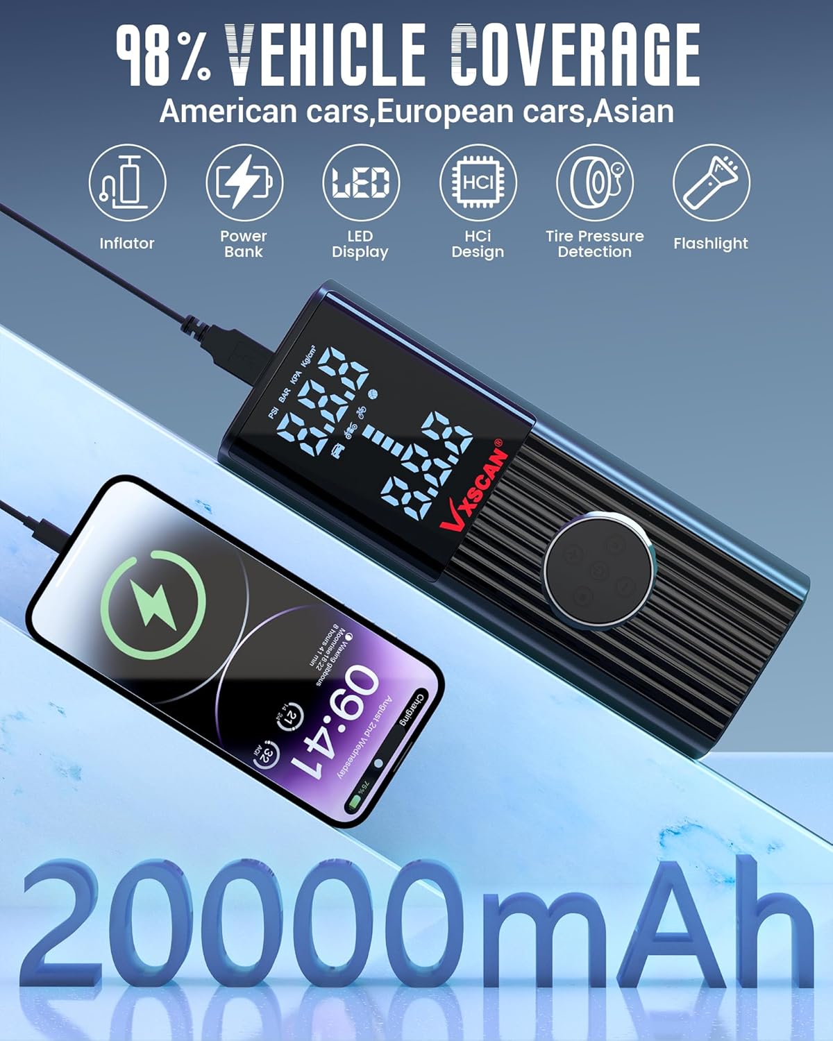 VXSCAN Inflador de neumáticos, compresor de aire portátil para neum...