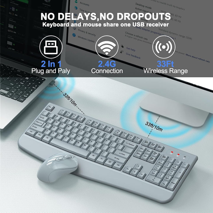 ULSOU - Combo de teclado y mouse inalámbricos, teclado ergonómico d...
