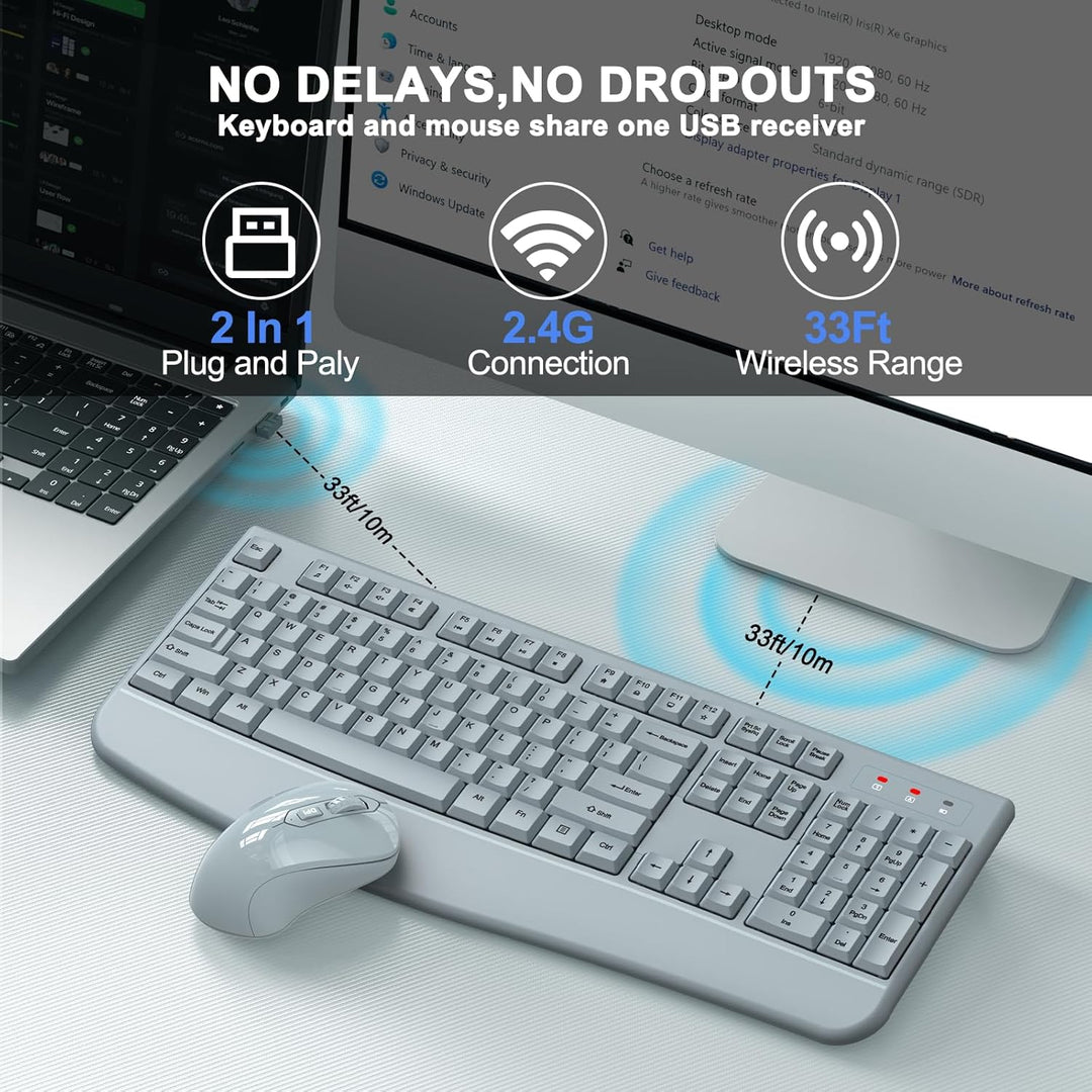 ULSOU - Combo de teclado y mouse inalámbricos, teclado ergonómico d...