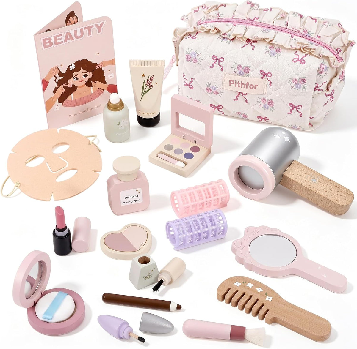 Kit de maquillaje de madera para niños pequeños de 3, 4, 5, 6, 7