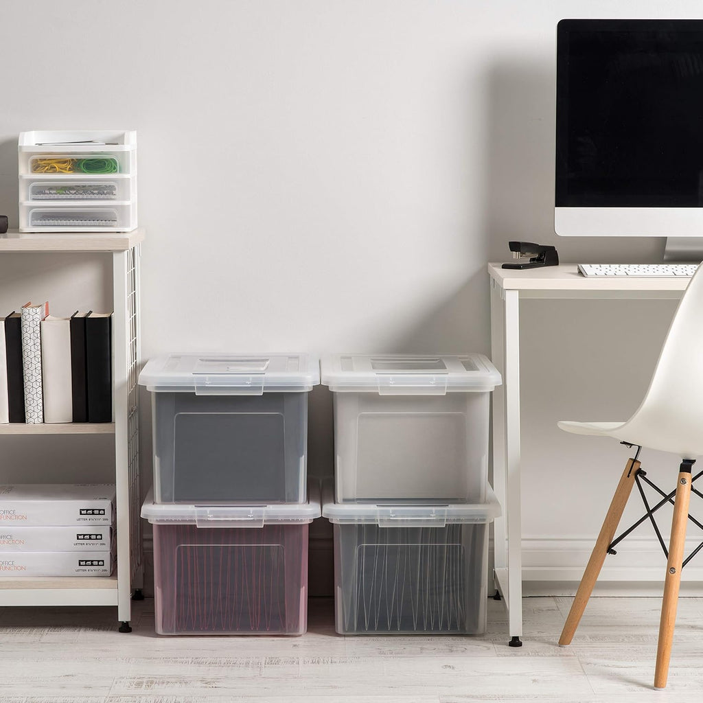 IRIS USA - Caja de archivos, organizador de archivos de plástico con tapas para archivos de cartas/documentos legales, caja de documentos portátil para mudanza, contenedor de almacenamiento con tapa