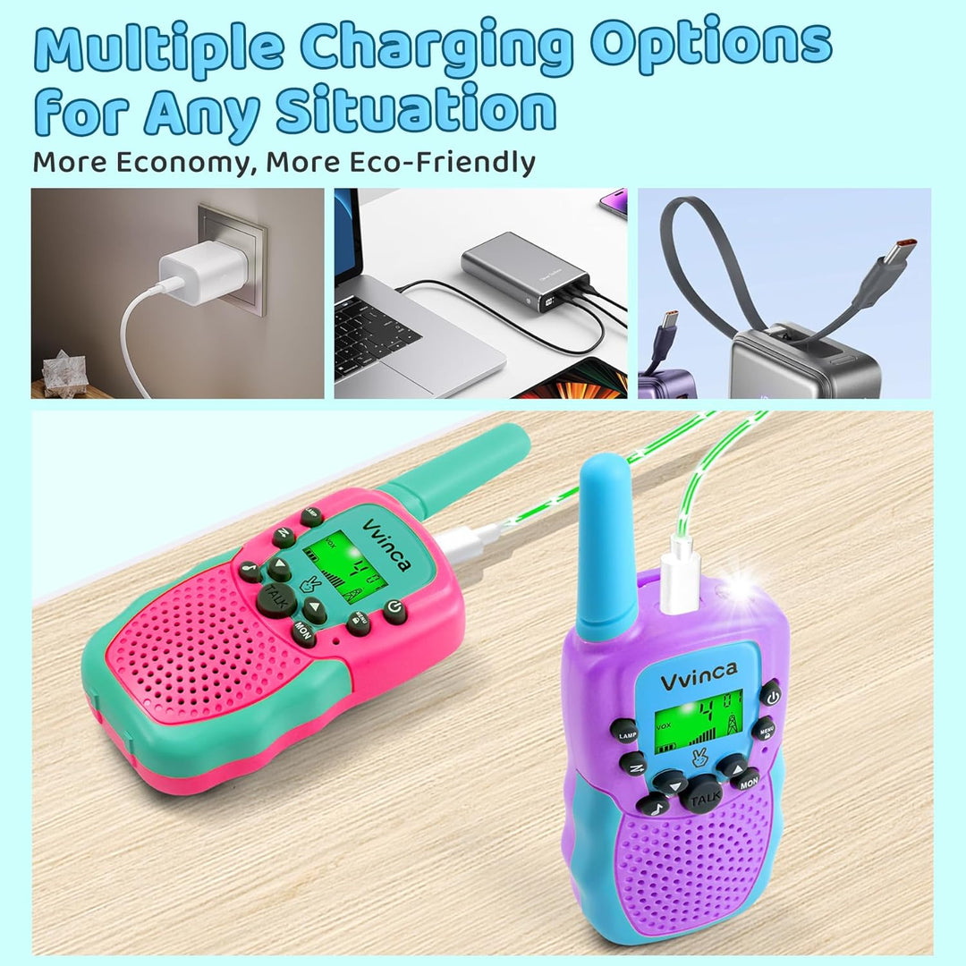Vvinca Walkie Talkies para Niños Recargables Paquete de 4, Walkie T...