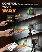 CIGMAN Nivel láser verde, LCD lateral de 3 x 360 ° de 12 líneas autonivelante, control remoto de aplicación Bluetooth, modo de pulso para receptor, ± 1/8 pulgadas a 33 pies de precisión