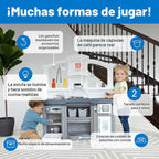 Step2 Fun with Friends - Juego de cocina para niños, cocina para interiores y exteriores con luces y sonidos, plástico duradero, accesorios de juguete de 25 piezas, niños pequeños de 2 años en adelante, gris