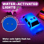 Tub Works® Emergency™ Cars - Juguetes de baño iluminados, paquete de 12 | Juguetes iluminados activados por agua que parpadean y cambian de color | Juguetes de baño para bebés y niños pequeños de fácil agarre | Juguetes sensoriales con luces de baño para