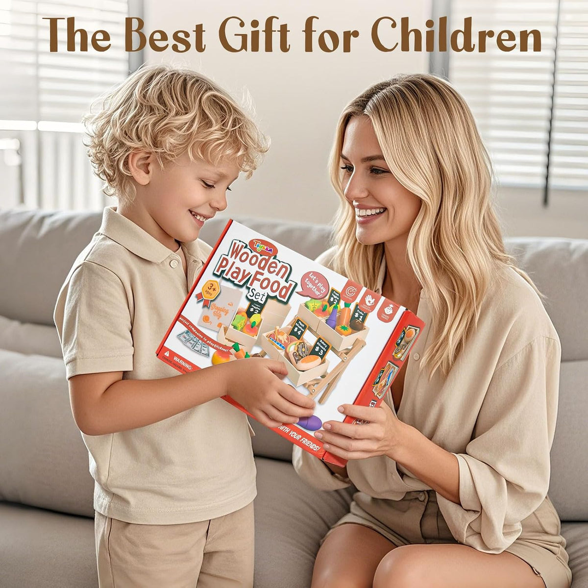 Toyssa Juego de 40 piezas de alimentos de madera con estante de tienda de comestibles y juguetes de corte, accesorios de cocina para niños pequeños, agricultores educativos, regalos de juego de rol para niñas y niños de 3 a 7 años