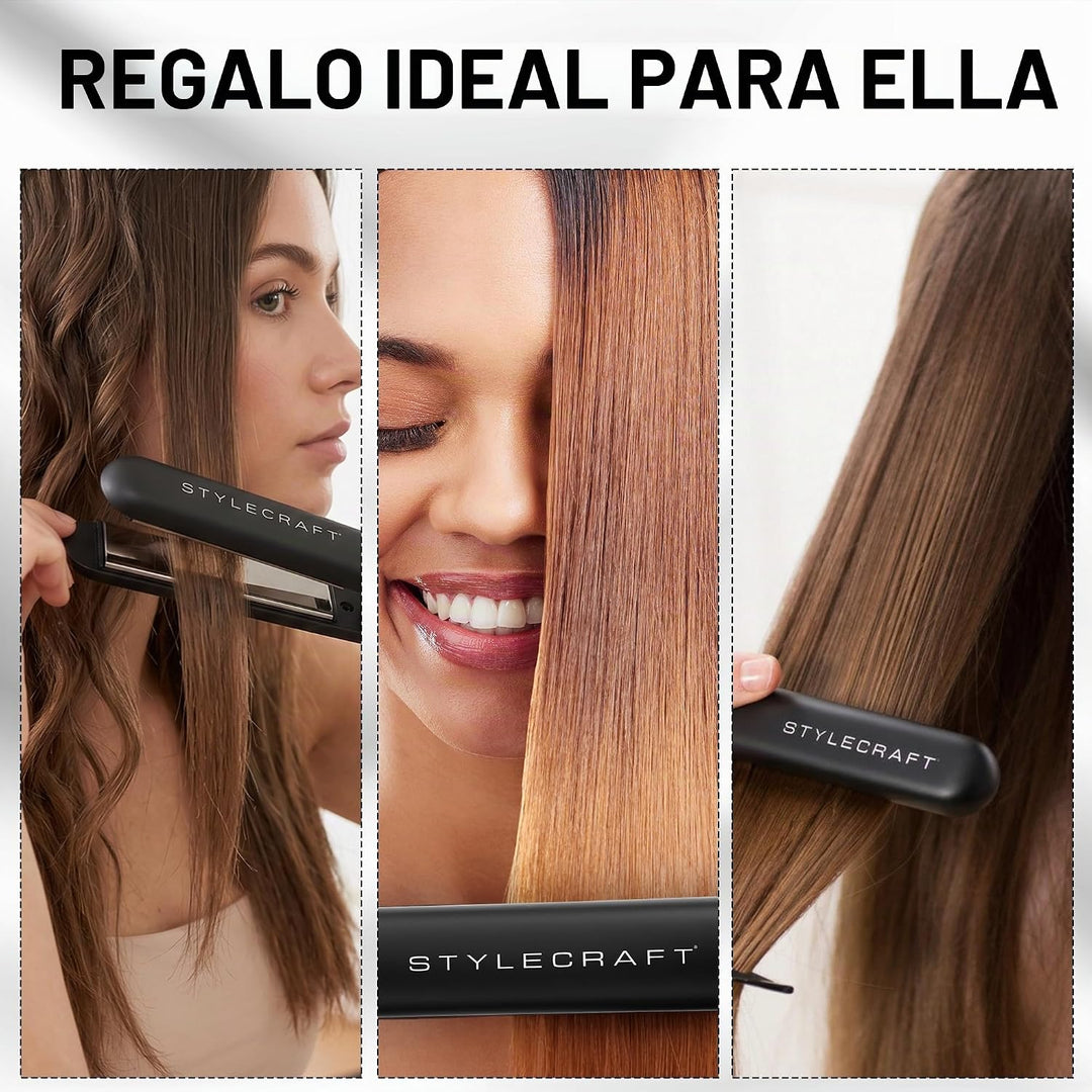 StyleCraft Stay Temp - Plancha de titanio profesional de 1 pulgada...