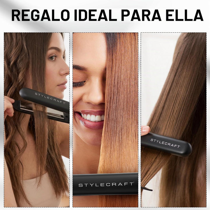 StyleCraft Stay Temp - Plancha de titanio profesional de 1 pulgada...