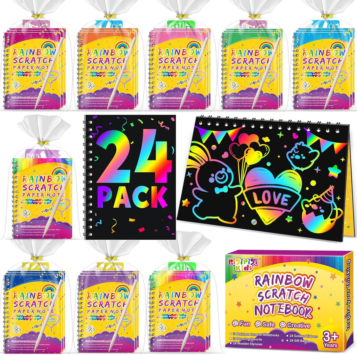 Recuerdos de fiesta para niños 4-8-12: 24 Pack Scratch Rainbow Art Crafts