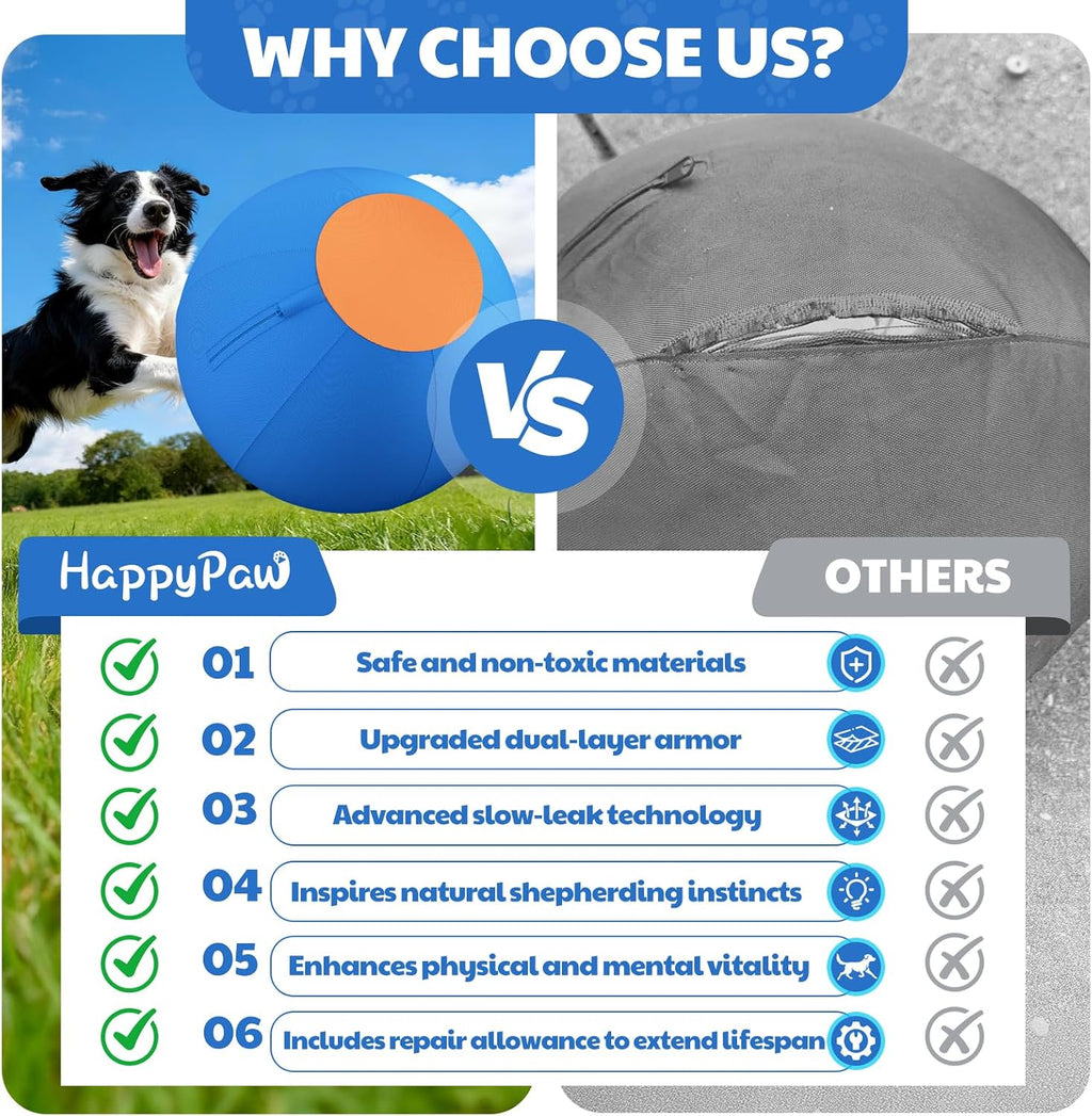 Happypaw 3.0 2026 - Pelota de pastor para perros de 25 pulgadas, resistencia mejorada a la masticación y material resistente, equipo de agilidad de juguete para perros para pastores australianos
