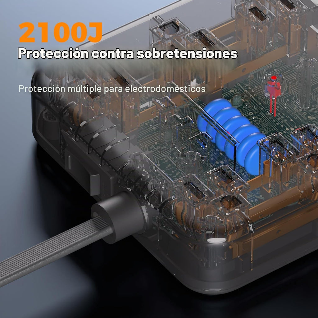 TESSAN Regleta protectora de sobretensiones, cable de extensión de enchufe