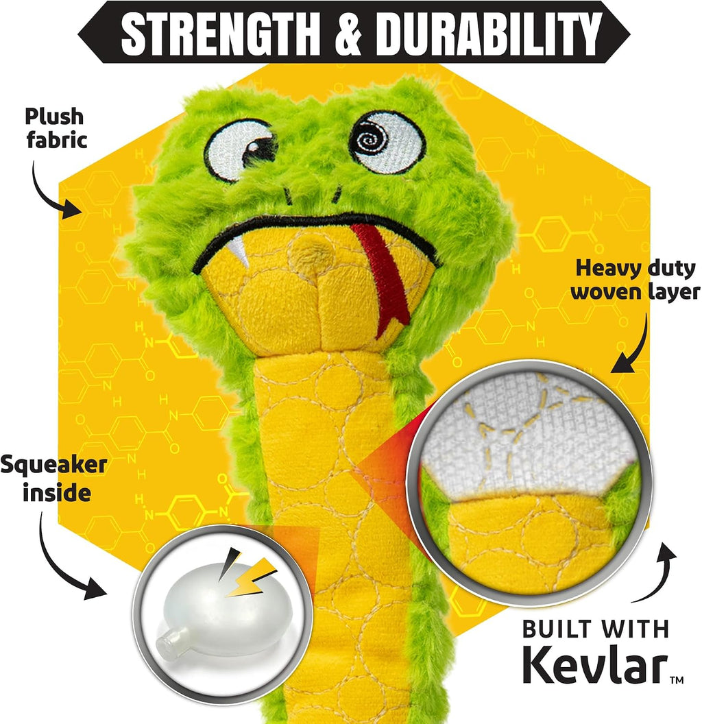 Bite Force - Juguete duradero y resistente para perros Slither The Snake con chirriador, reforzado con Kevlar para masticadores agresivos para perros pequeños, medianos y grandes - Verde.
