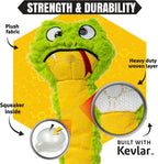 Bite Force - Juguete duradero y resistente para perros Slither The Snake con chirriador, reforzado con Kevlar para masticadores agresivos para perros pequeños, medianos y grandes - Verde.
