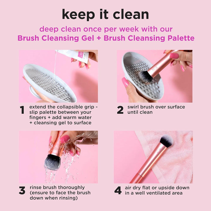 Real Techniques Juego de 4 brochas de maquillaje para base facial,...