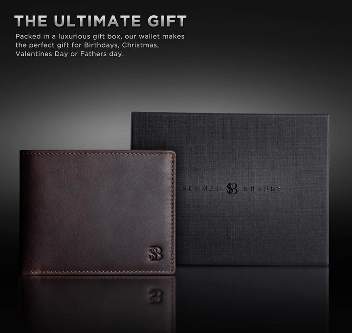 SERMAN BRANDS Cartera de cuero de grano completo para hombre, bloqu...