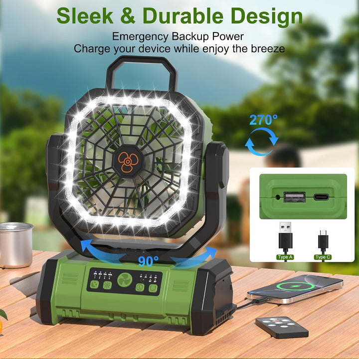 Honesorn - Ventilador alimentado por batería de 20000 mAh con luz L...