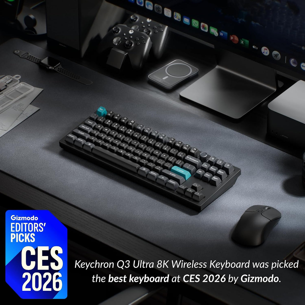 Keychron Teclado mecánico Q3 Ultra Wireless 8KHz, TKL 2.4G/Bluetooth 5.3/con cable hasta 660 horas de duración de la batería, aluminio intercambiable en caliente RGB Gaming ZMK para Mac/Windows