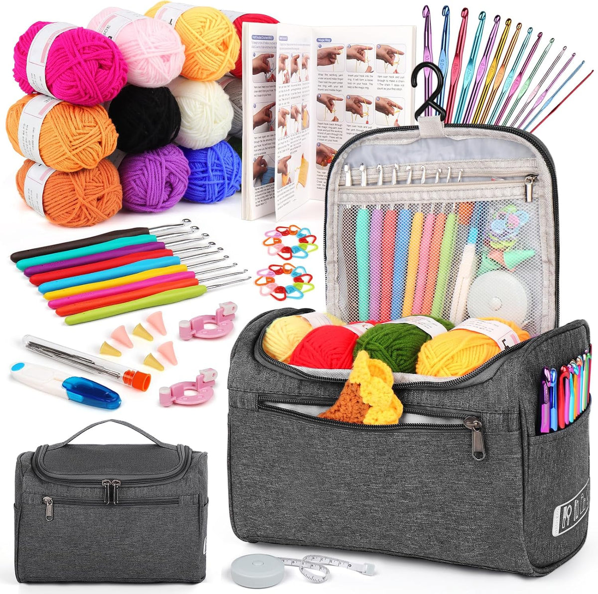 Aeelike - Kit de ganchillo para principiantes, adultos y niños, kits completos de ganchillo, color gris