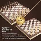 Juego de ajedrez magnético y damas, tablero de madera plegable de 15 x 15