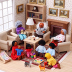 Juego familiar de casa de muñecas de madera de 20 piezas, 16 mini figuras