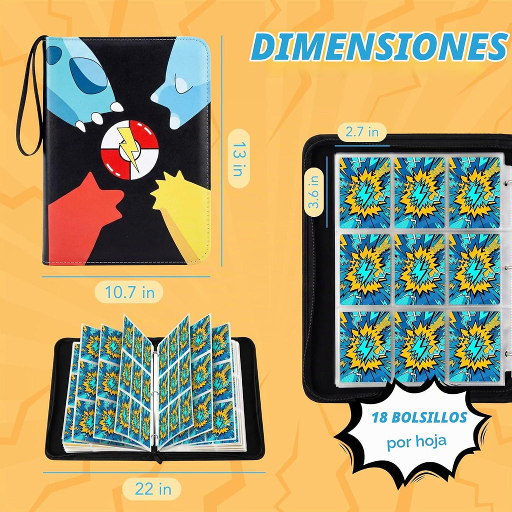 KS SHOP® Carpeta de tarjetas de 1080 bolsillos, álbum de tarjetas coleccionables de 9 bolsillos premium con 60 hojas de doble cara, libro de colección de 3 anillos con cremallera, tarjetero impermeable con correa para la muñeca