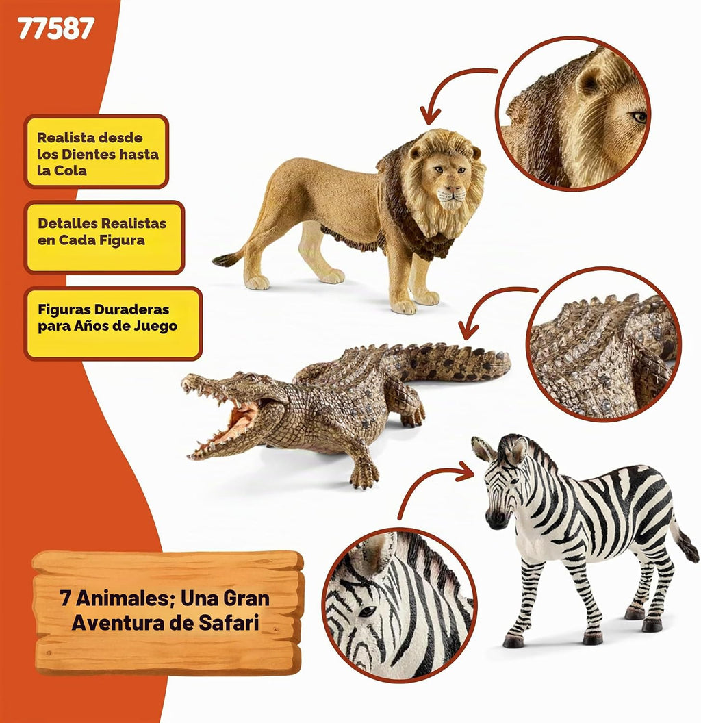 Schleich Wild Life - Paquete de 7 juguetes de animales de sabana | 77763