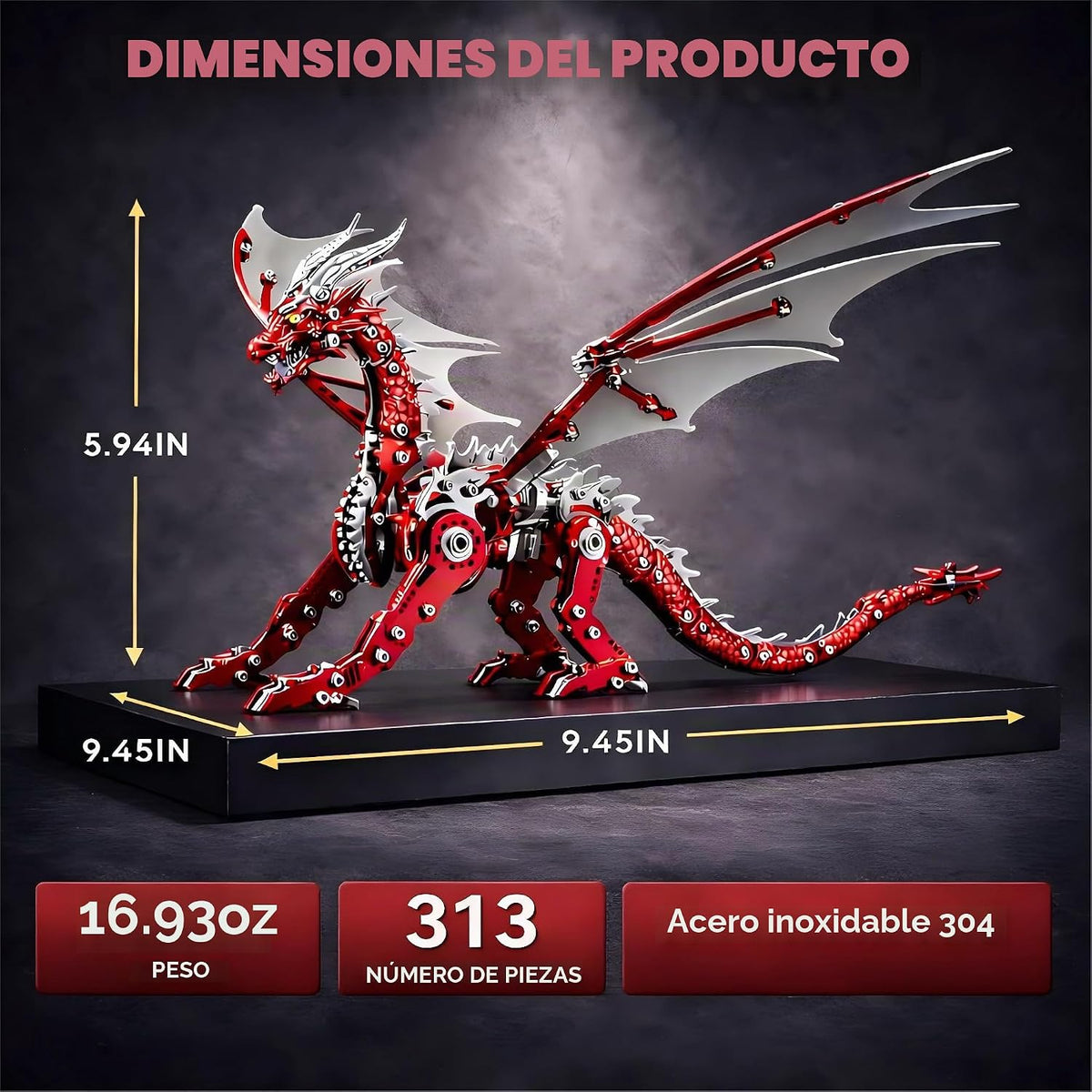Rompecabezas de metal 3D para adultos, kit de modelo de dragón