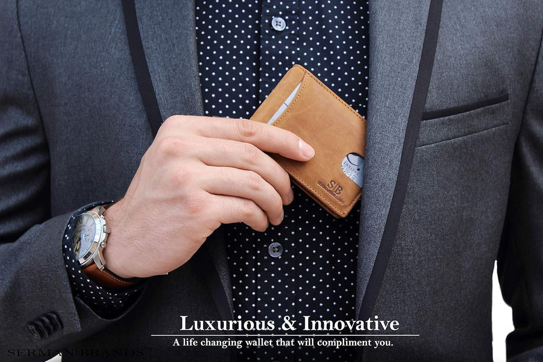 SERMAN BRANDS RFID Blocking Slim Bifold Genuine Leather Minimalist...
