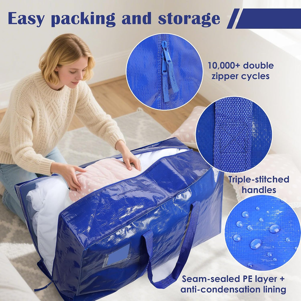 Paquete de 6 bolsas de mudanza extra grandes resistentes con cremallera reforzada y asas anchas, contenedores de almacenamiento resistentes a la humedad cubos de empaque para ropa, dormitorio