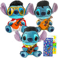 Disney Stitch - Juego de juguetes de peluche, paquete de 3 con peluches de 9 pulgadas para niños, niñas con puntada con disfraces de Elvis y calcomanías, más muñecas de felpa