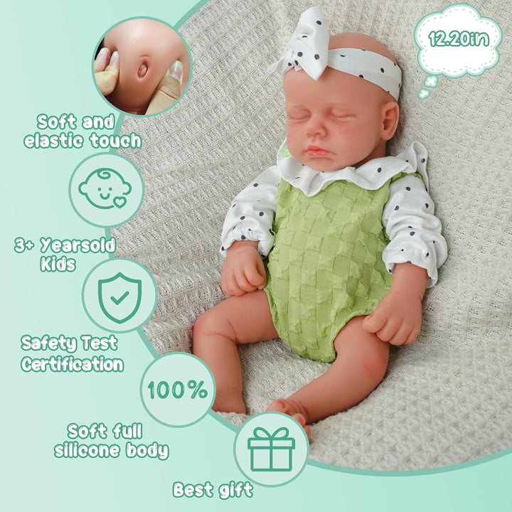 Muñeca de bebé de 12.2 pulgadas para niña, muñeca de bebé de silico...