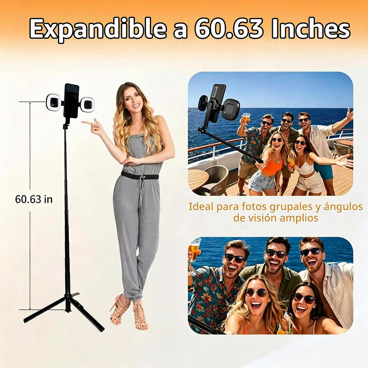 Trípode magnético universal para selfie stick con luz de relleno para