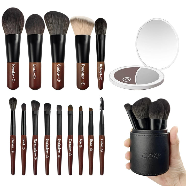 Jilier 14 piezas de mini brochas de maquillaje y espejo de bolsillo...