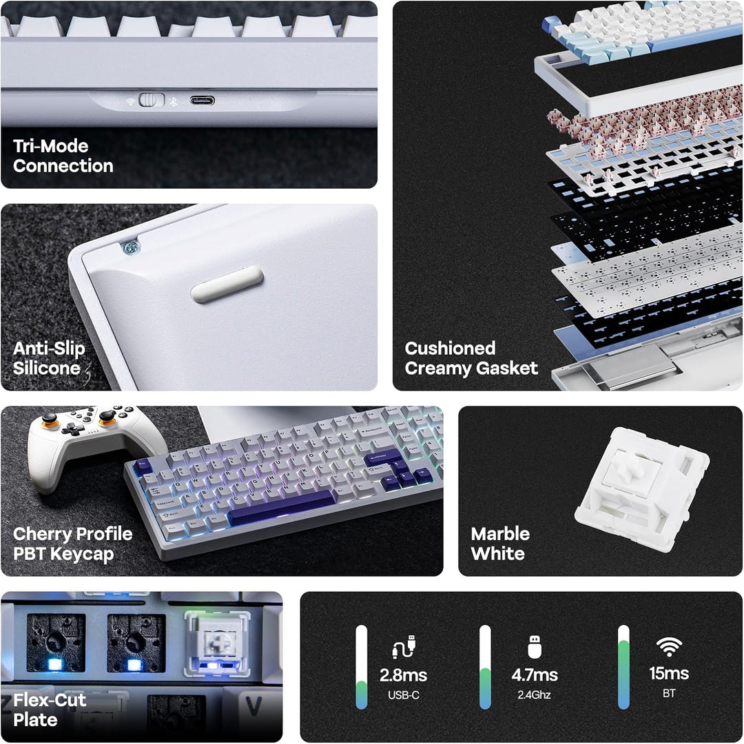 EPOMAKER Galaxy100 QMK\/VIA - Teclado inalámbrico para juegos, carc...