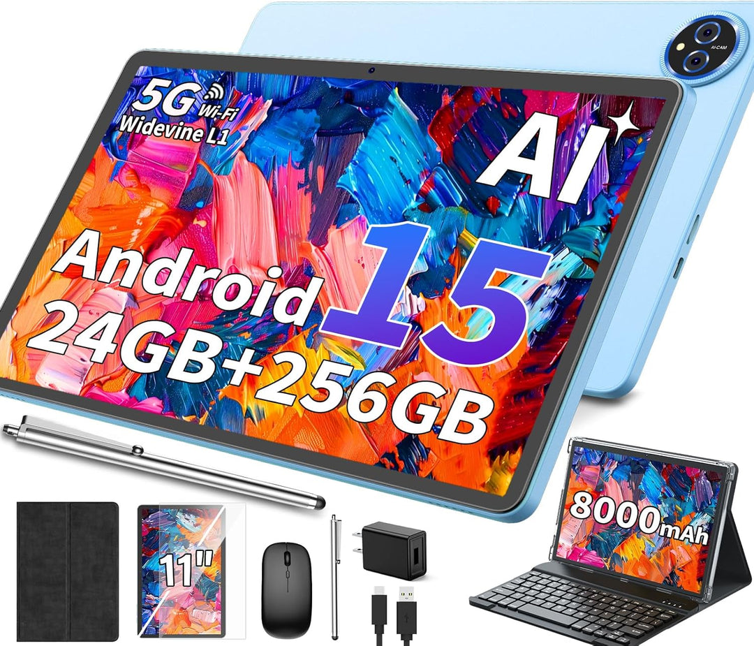 Tablet 2026 de 11 pulgadas, tableta Android 15 con teclado, 24 GB+2...