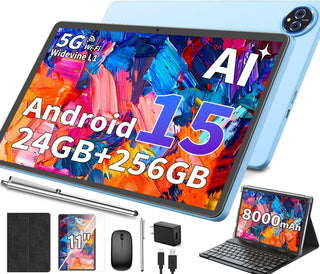 Tablet 2026 de 11 pulgadas, tableta Android 15 con teclado, 24 GB+2...
