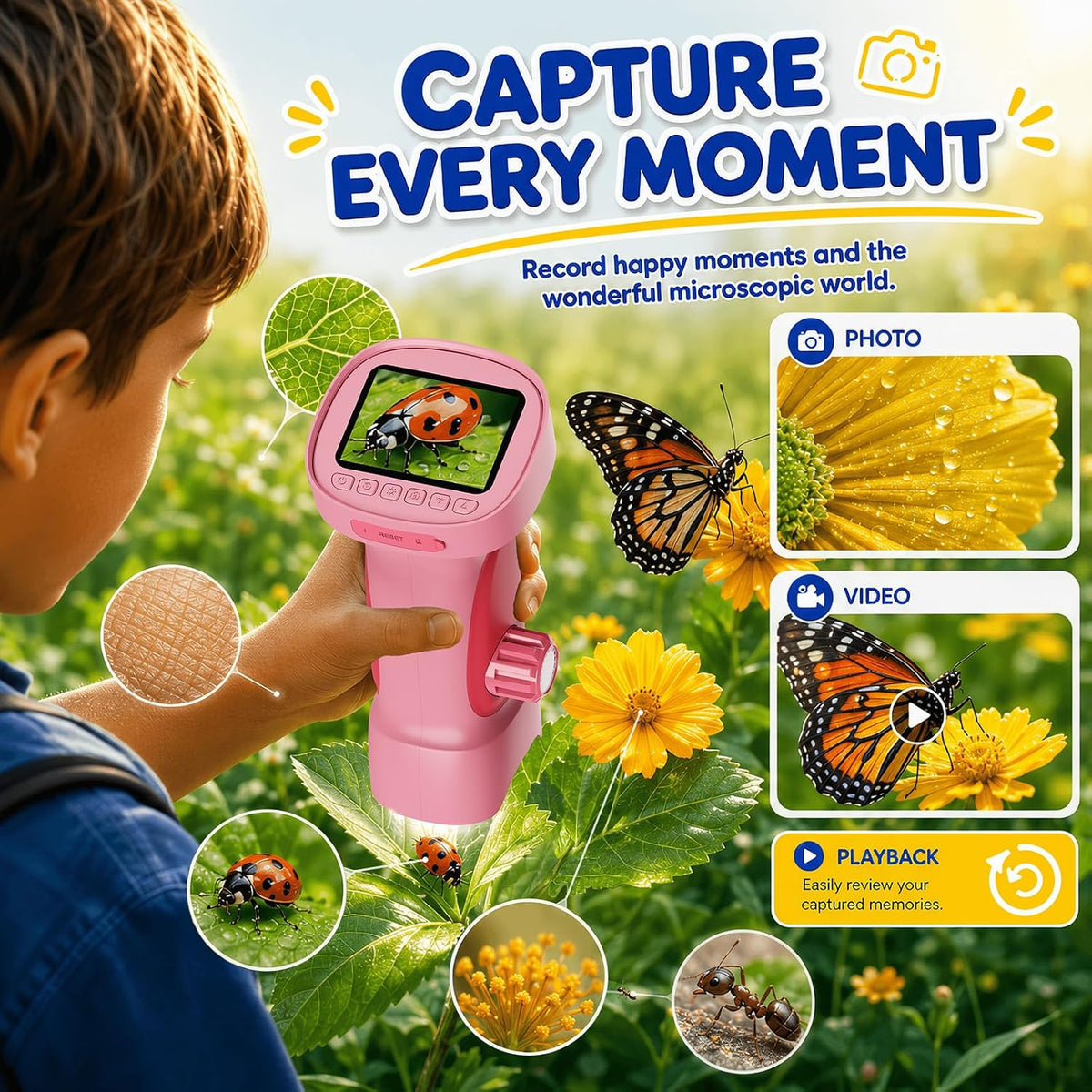 1000X Microscopio Digital Portátil para Niños: Explorador 4K Lupa Fotográfica
