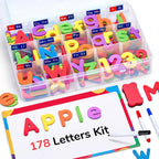 Gamenote - Kit de letras magnéticas del alfabeto, 178 piezas con tablero magnético