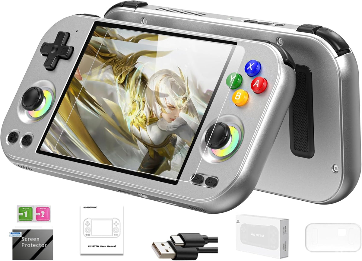 RG477M - Consola de juegos de mano retro, aleación de aluminio CNC Dimensity 8300 Android14, consola de juegos táctil de 4.7 pulgadas, WiFi/Bluetooth Hall Joystick RGB Light 5300mAh