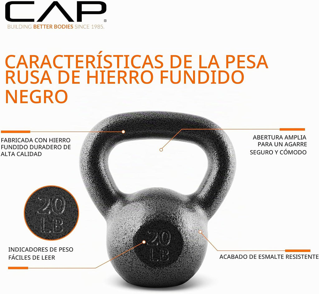 CAP Kettlebell de hierro fundido simples y sets, mango ancho, base plana