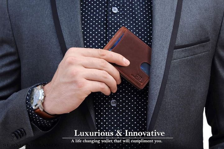 SERMAN BRANDS RFID Blocking Slim Bifold Genuine Leather Minimalist...