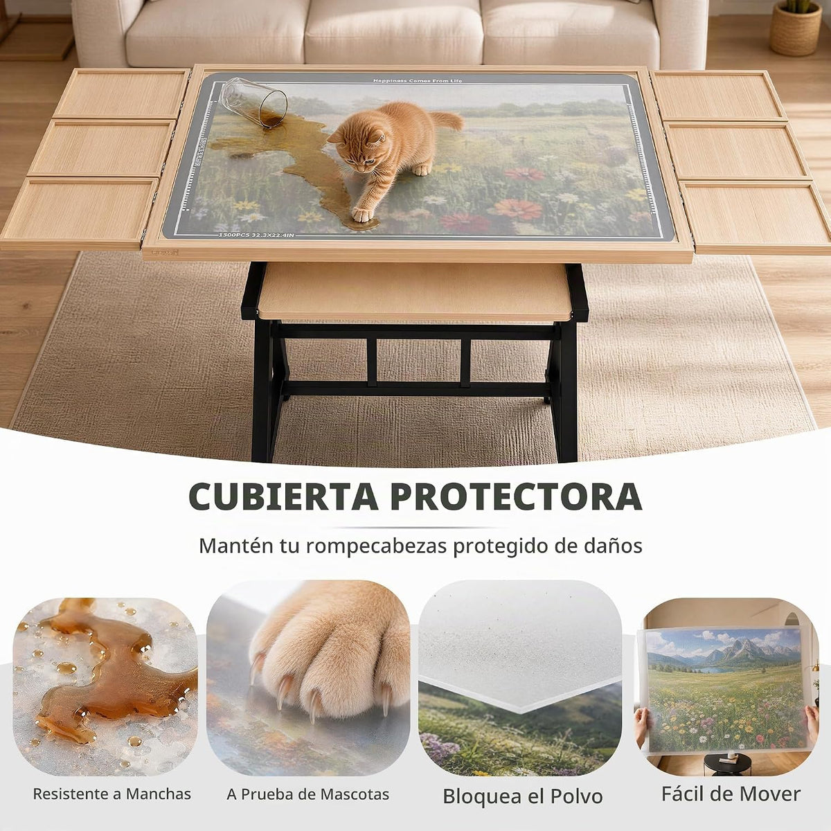 Mesa de rompecabezas de madera con ruedas móviles para rompecabezas de 1500 piezas, tablero de rompecabezas con cajones, superficie de fieltro, altura e inclinación ajustables, regalo de Navidad