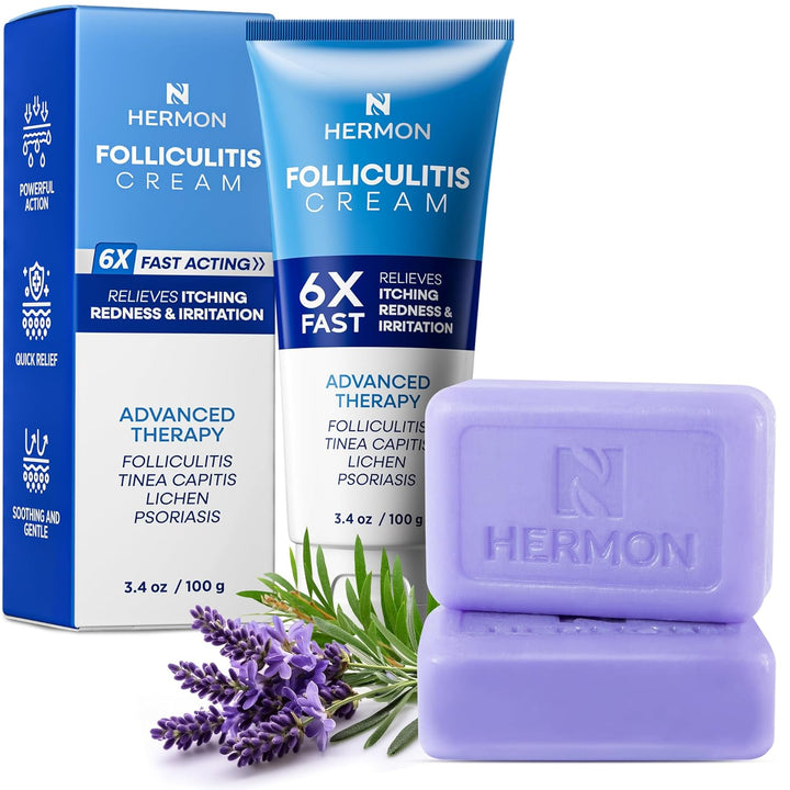 HERMON Kit de crema de tratamiento de foliculitis y jabón antifúngi...
