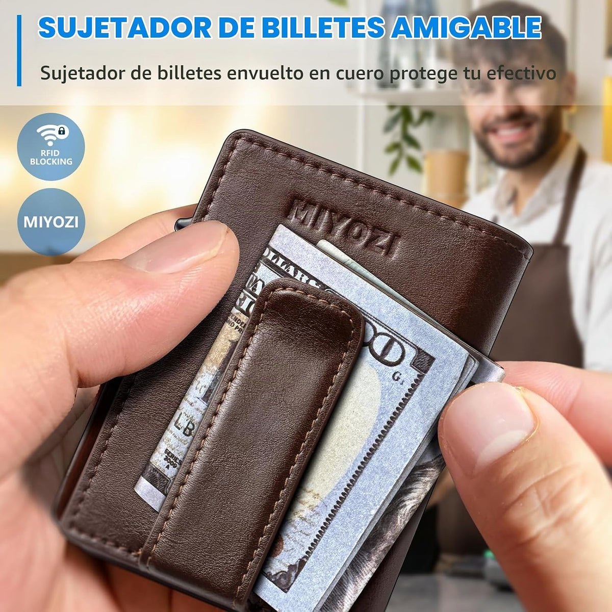 Billetera para hombre, magnética minimalista delgada con soporte para tarjetas desplegable, 9 tarjetas con bloqueo RFID, funda de metal para tarjetas de crédito, clip de dinero envuelto en