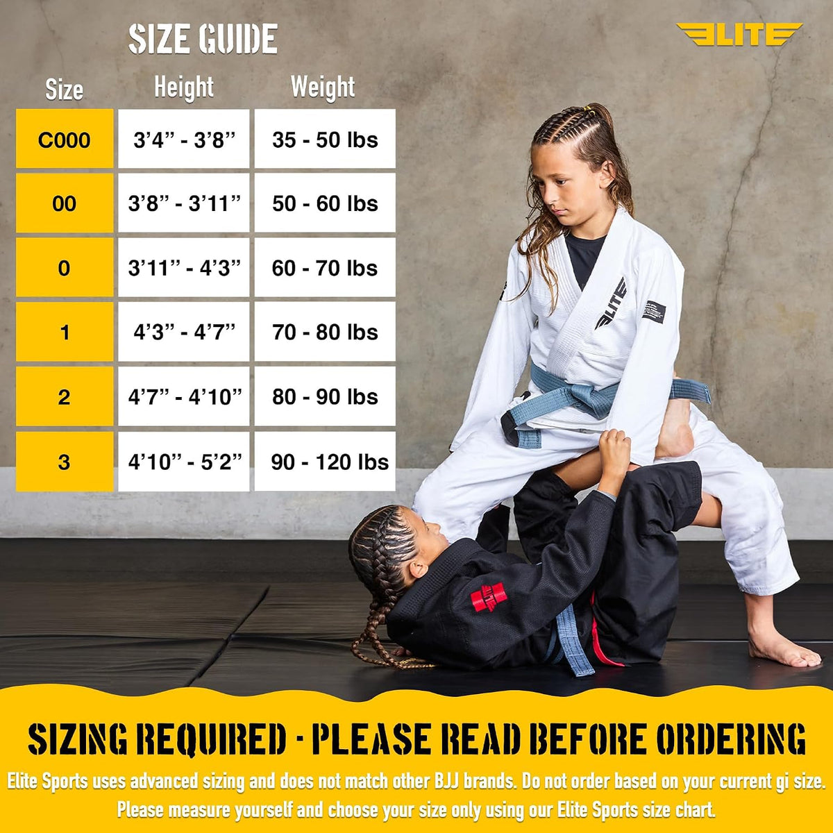Elite Sports IBJJF Ultra Light BJJ Gi brasileño de Jiu Jitsu para niños con tela preencogida y cinturón gratis