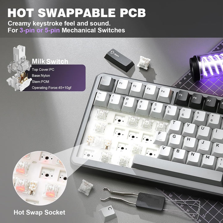 YUNZII B75 PRO Wireless Mechanical Keyboard,75% Layout with Knob,Ho...