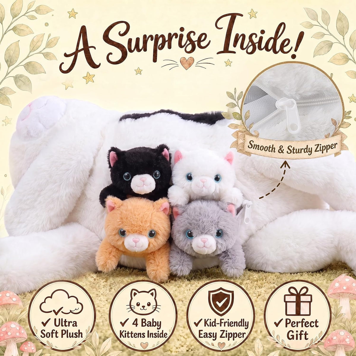 gnomantic Animales de peluche de gato con bebés en el interior