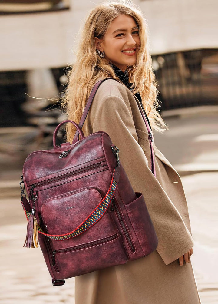 Shrrie Mochila de cuero vegano para computadora portátil para mujer...